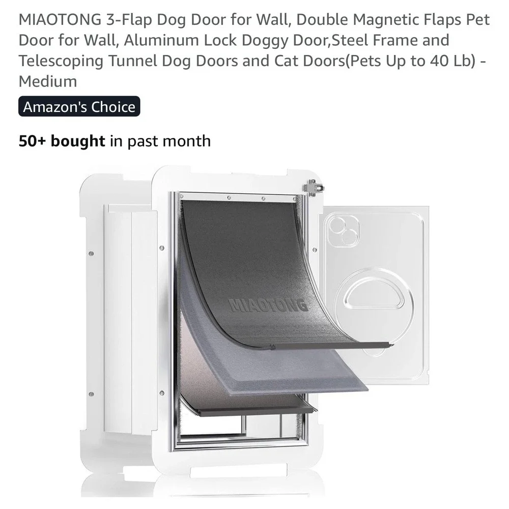 Miatong Pet Door 3-Flap Energy Saving for Dogs Cats Medium NEW